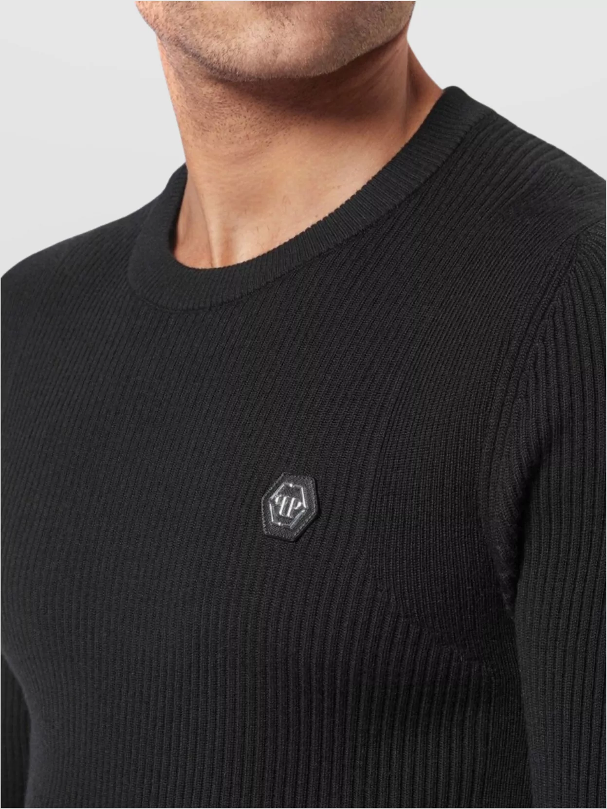 Philipp Plein Crew Neck Ribbed Texture Long Sleeves