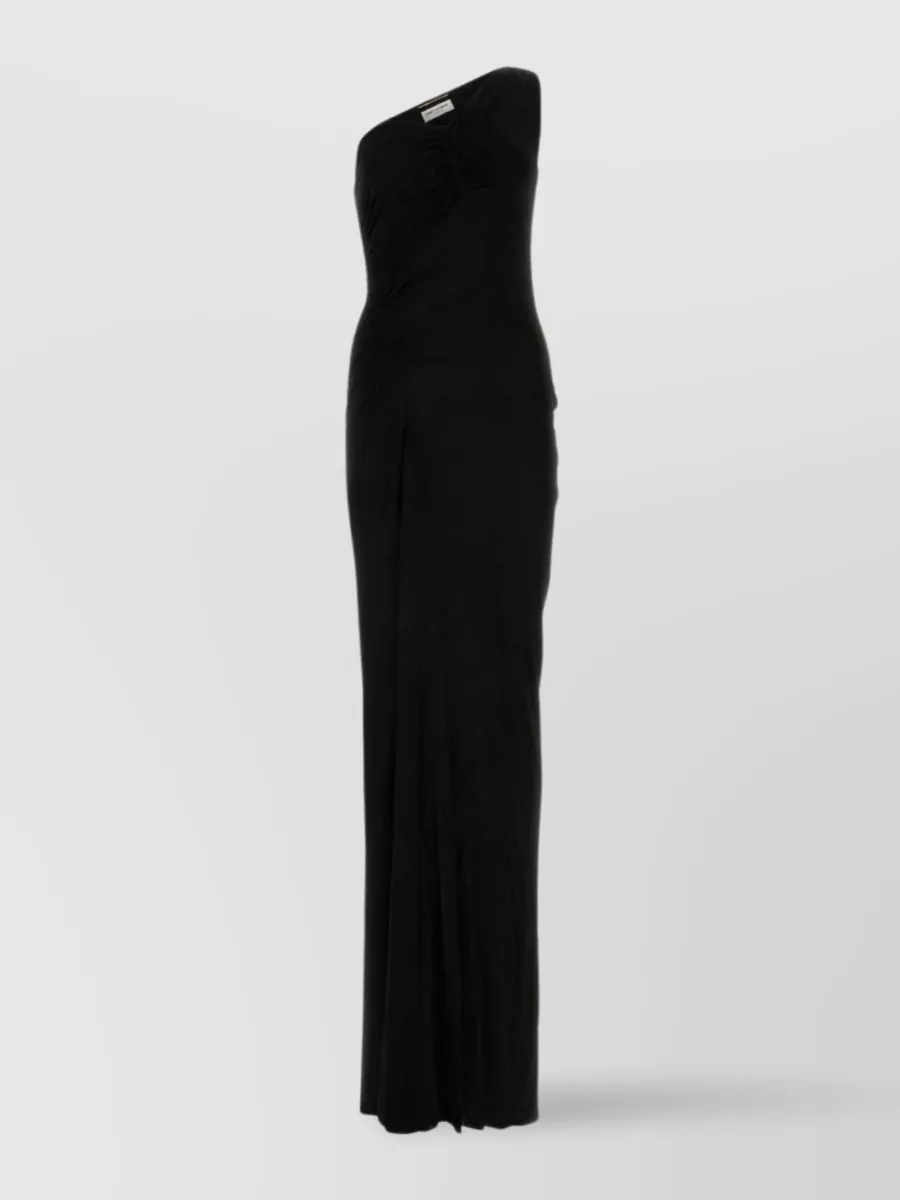 Shop Saint Laurent Viscose One-shoulder Long Dress In Black