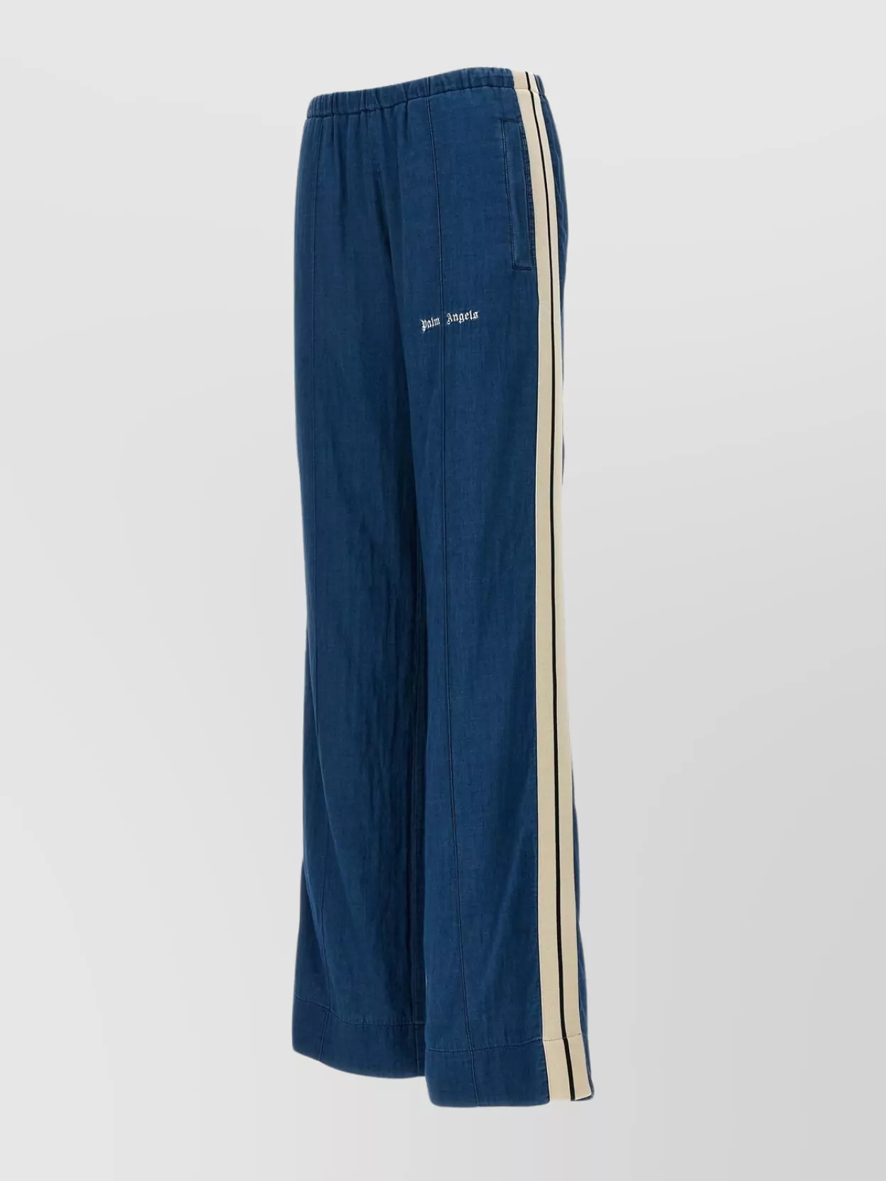 Palm Angels Elastic Waistband Wide Leg Joggers With Side Stripe Detail In Blue
