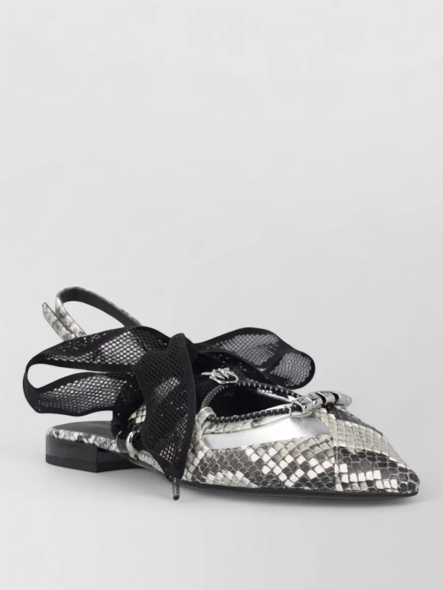 Pinko Leather Python-Print Flat Ballerina Shoes