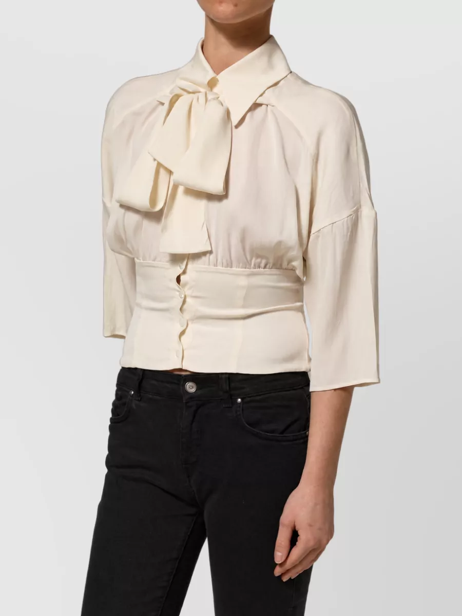Dolce&Gabbana Silk Ascot-Collar Long-Sleeve Blouse
