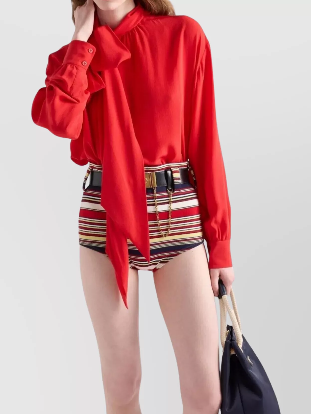 Prada Sheer Silk Shirt With Bow Detail