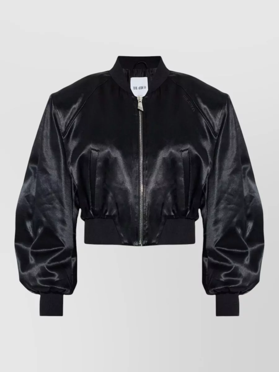 Attico Stylish Cropped Bomber Jacket With Long Sleeves In Black