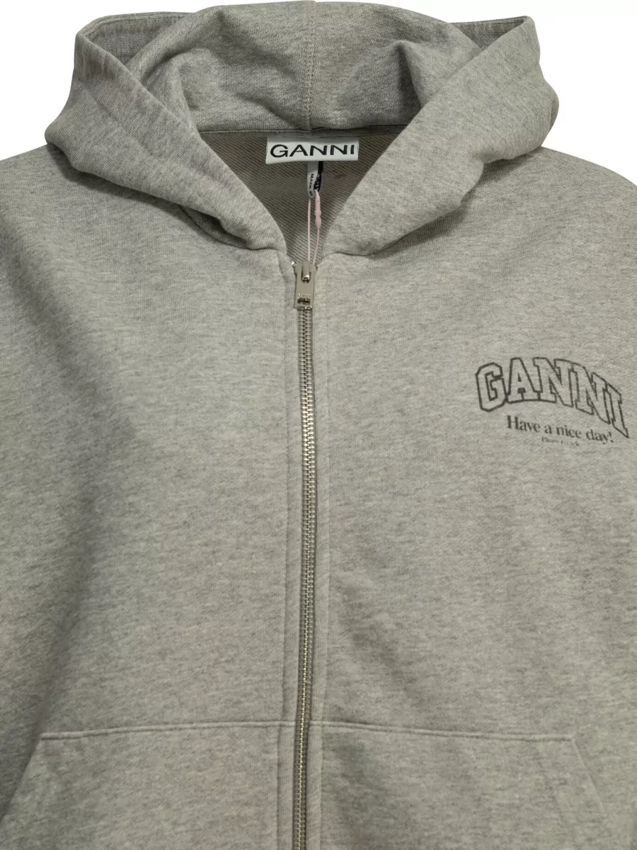Ganni Cotton Zip-Up Hoodie