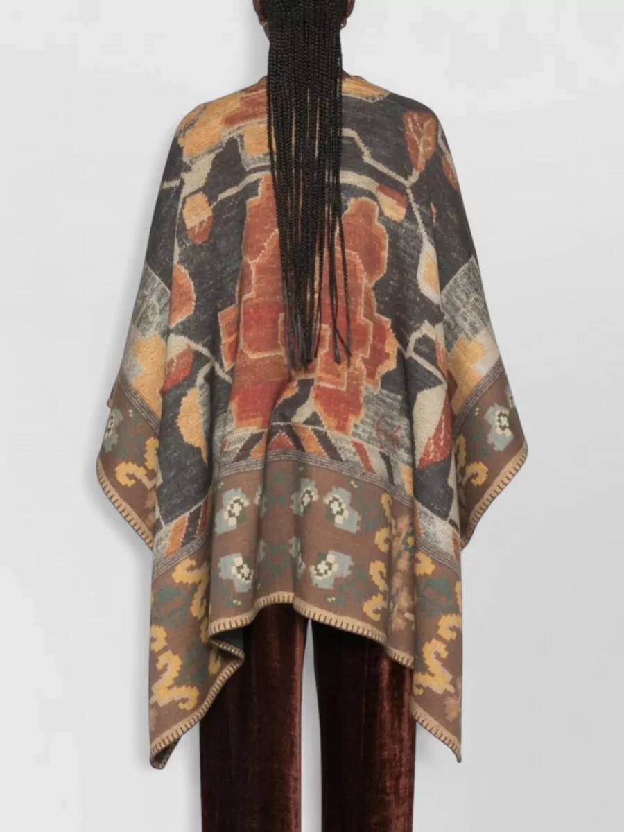 Pierre Louise Mascia Wool Draped Asymmetric Poncho