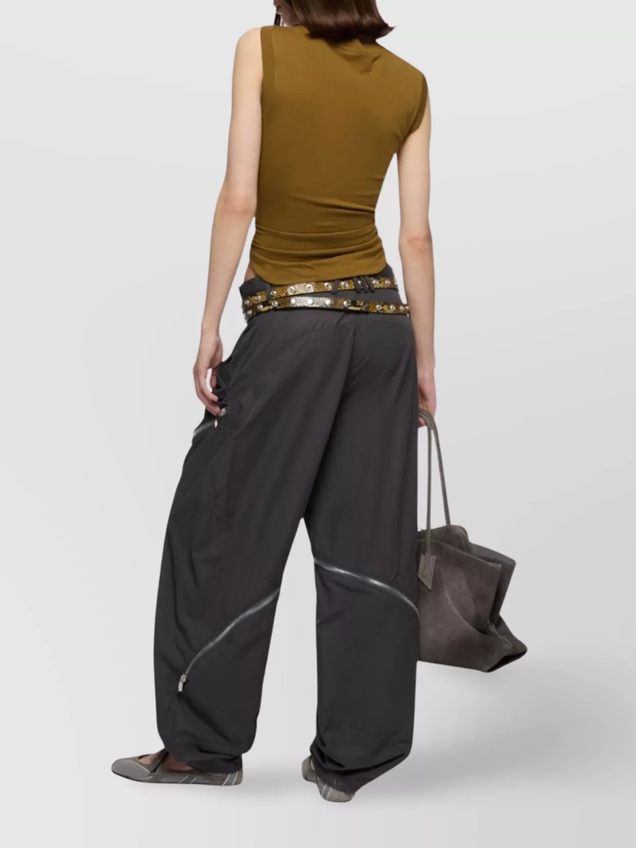 The Attico Belt Loops Wide Leg Trousers With Zipper Accents