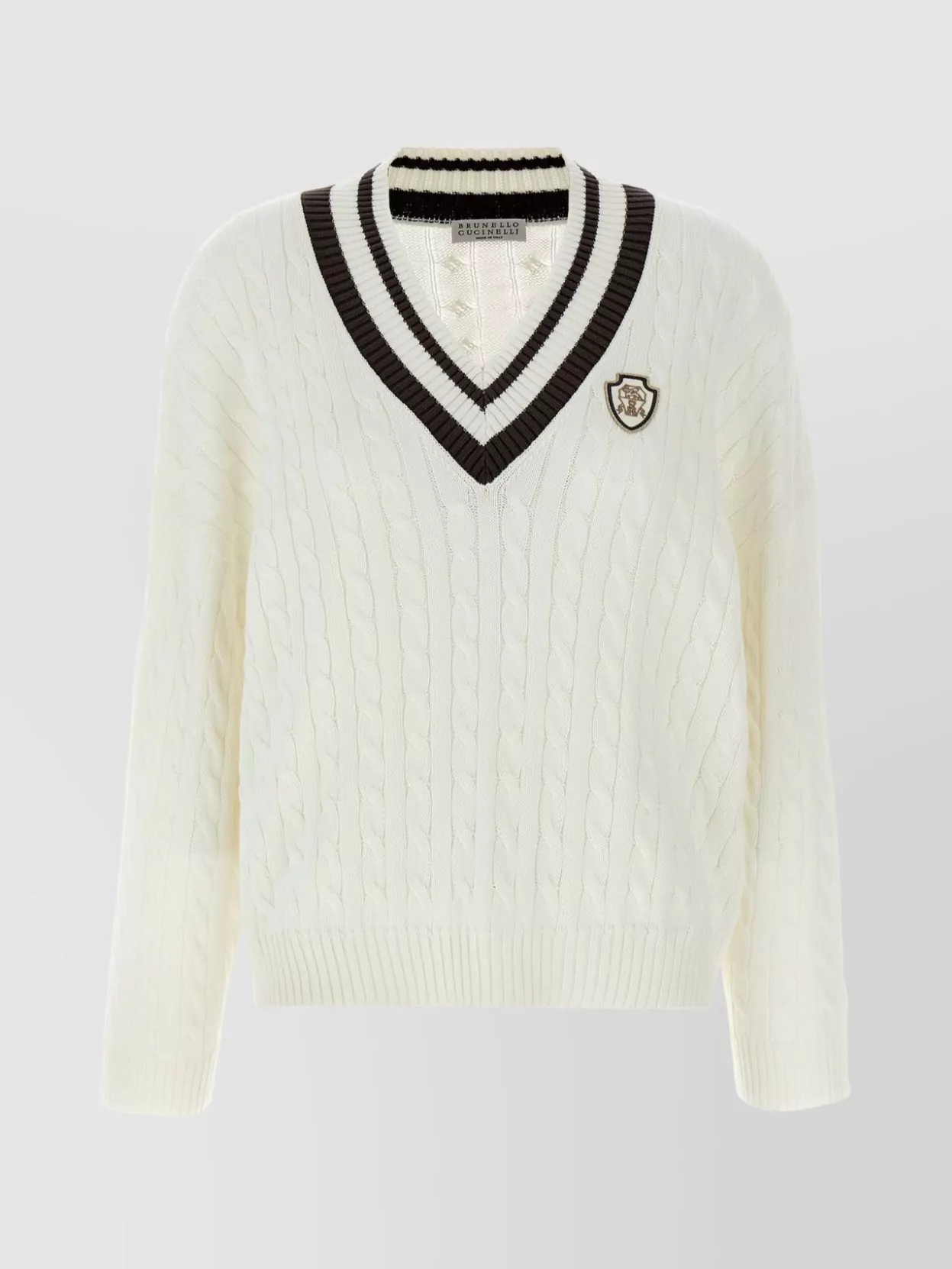 Brunello Cucinelli V-neck Cotton Sweater Cable Knit