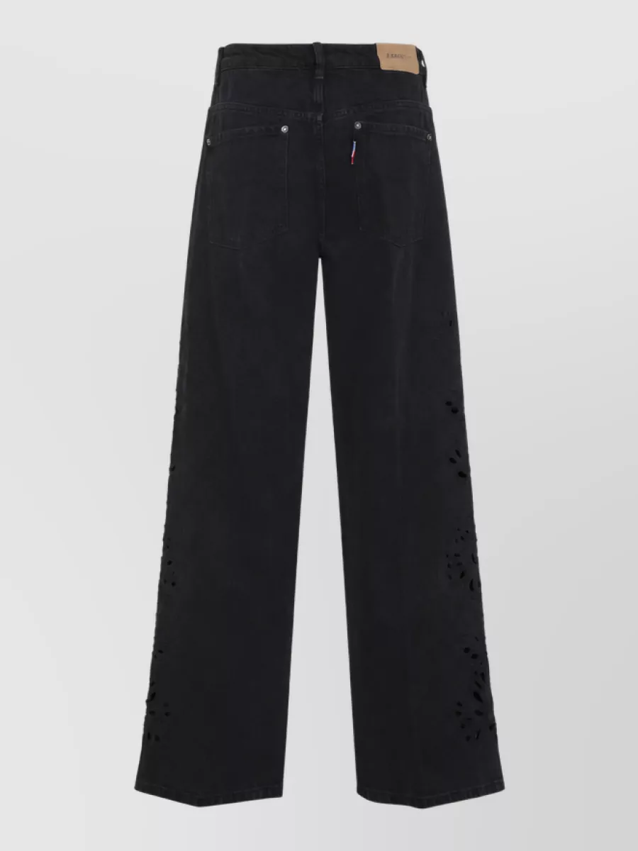 Farm Rio embroidered high-rise wide-leg denim jeans