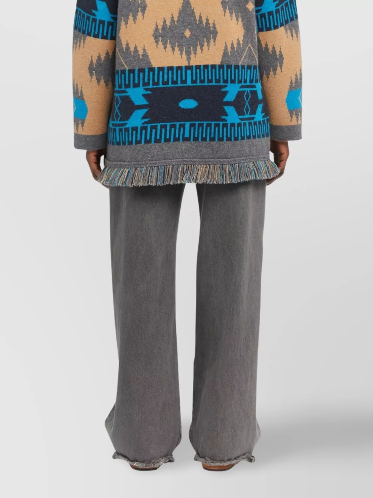 Alanui Geometric Jacquard Belted Fringe Cardigan