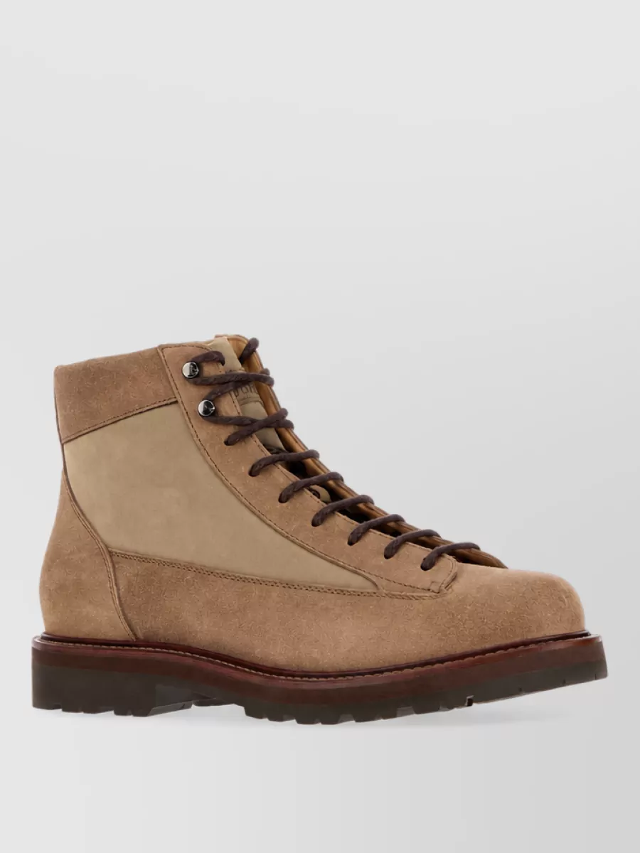 Brunello Cucinelli suede and fabric ankle boots