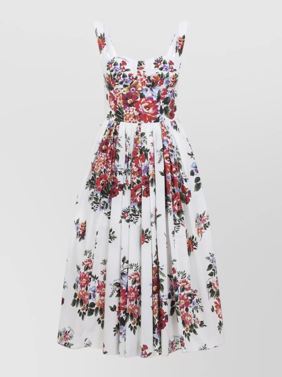 Dolce&Gabbana Sleeveless Square Neck Dress Floral Pleated
