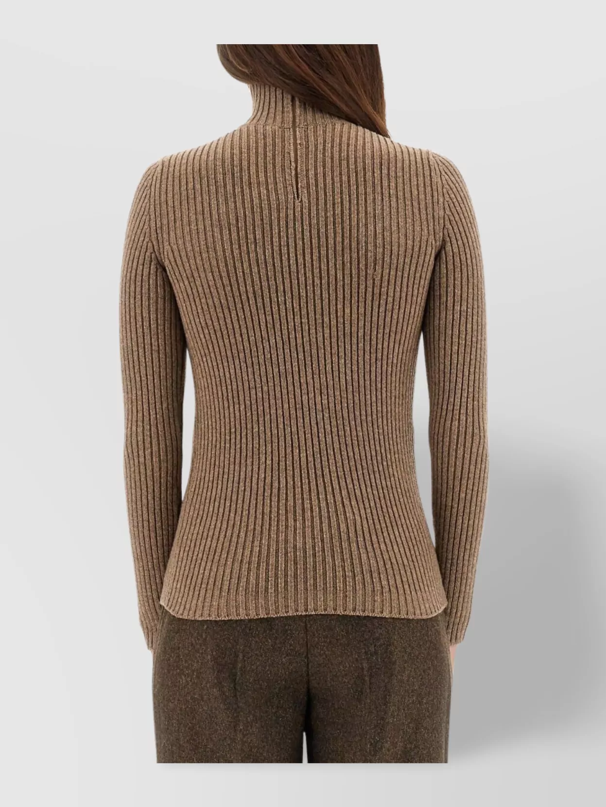 Max Mara Fitted Long Sleeve Turtleneck Knit Sweater In Brown