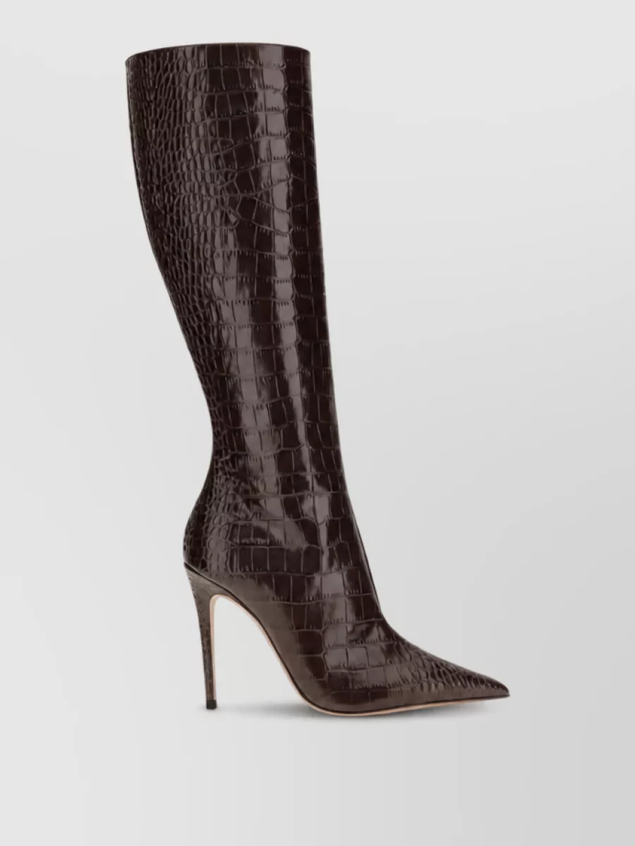 Paris Texas crocodile-effect leather knee-high stiletto boots