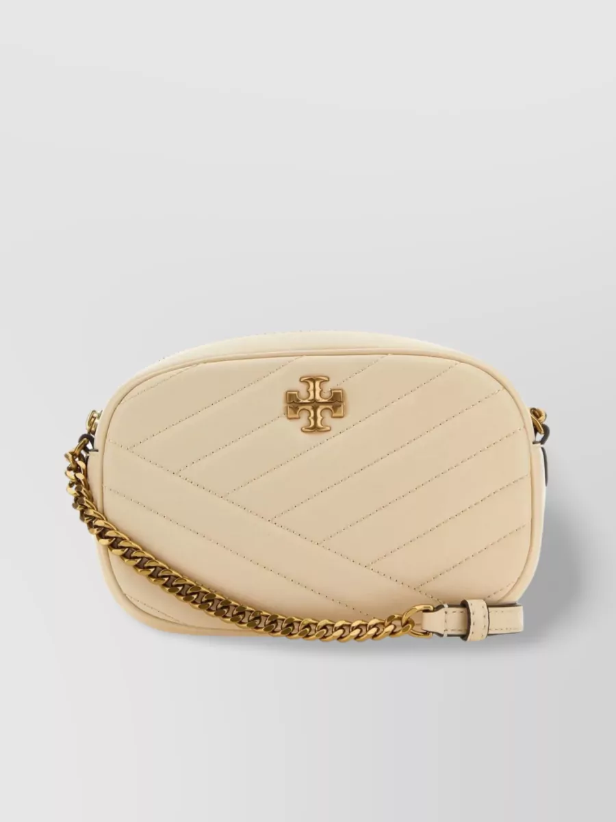 Shop Tory Burch Compact Kira Quilted Leather Crossbody In Cream