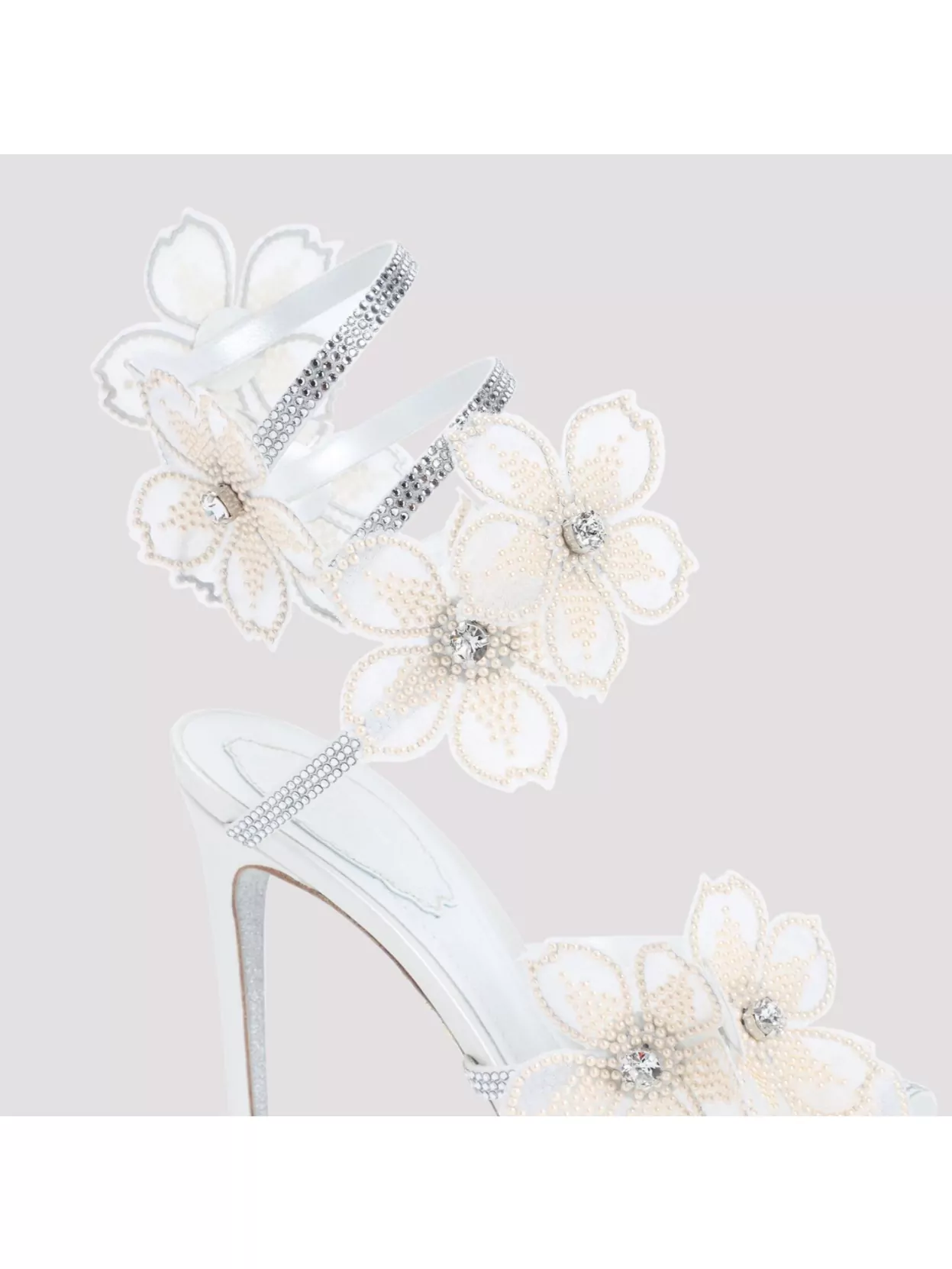 Rene Caovilla Leather Floral Embroidered Crystal Sandals