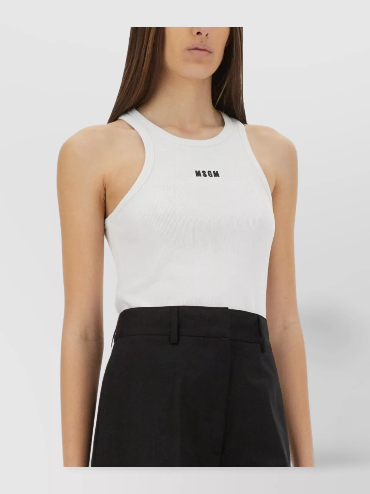 Msgm Logo Racerback Ribbed Slim Fit Tops