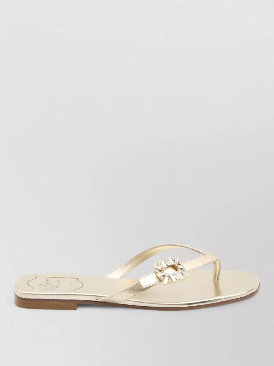 Roger Vivier Leather Crystal-Embellished Thong Sandals