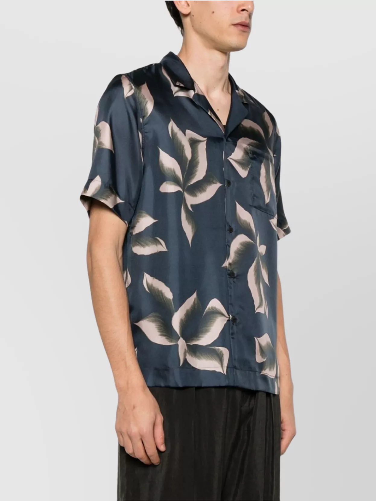 Dries Van Noten Silk Shirt With Floral Pattern And Camp Collar In Grey