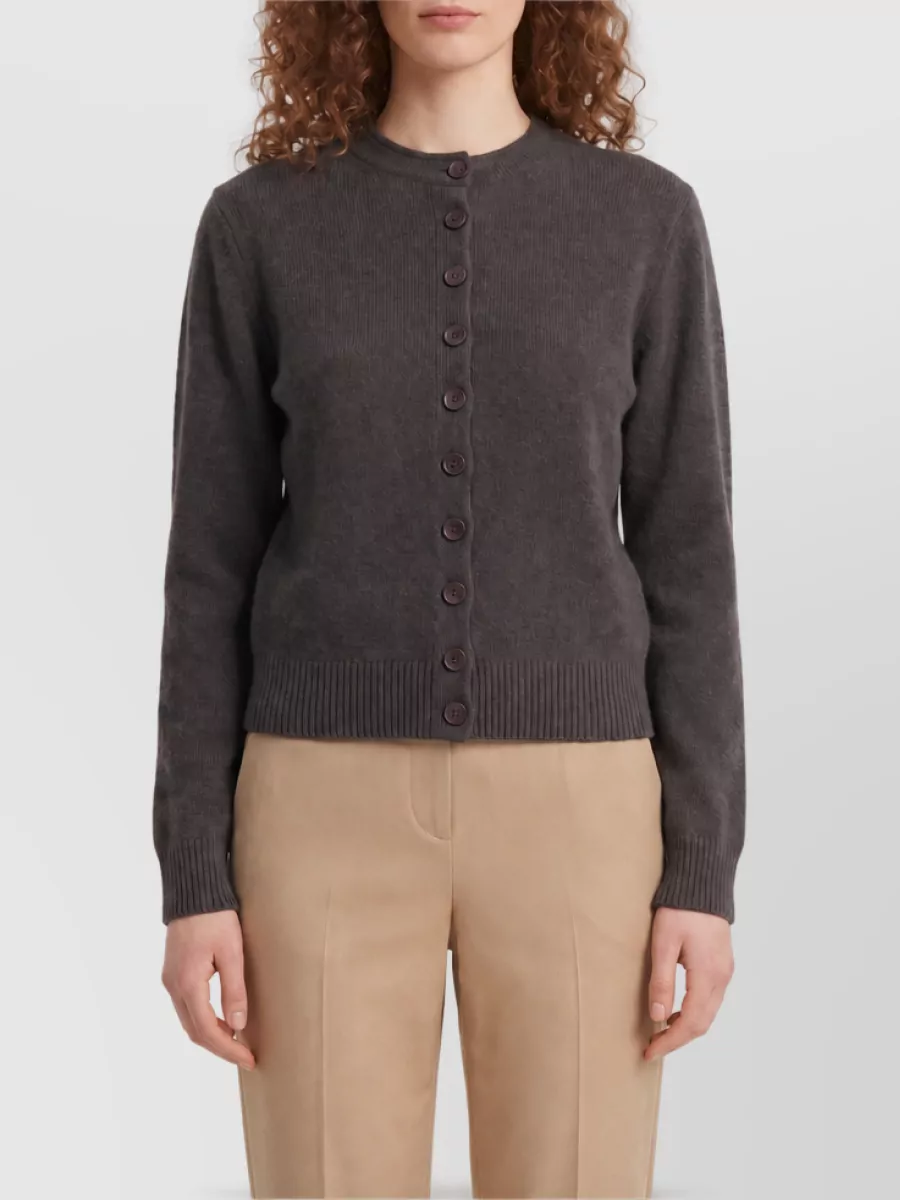 Lemaire Cashmere Ribbed Crew-Neck Long-Sleeve Cardigan