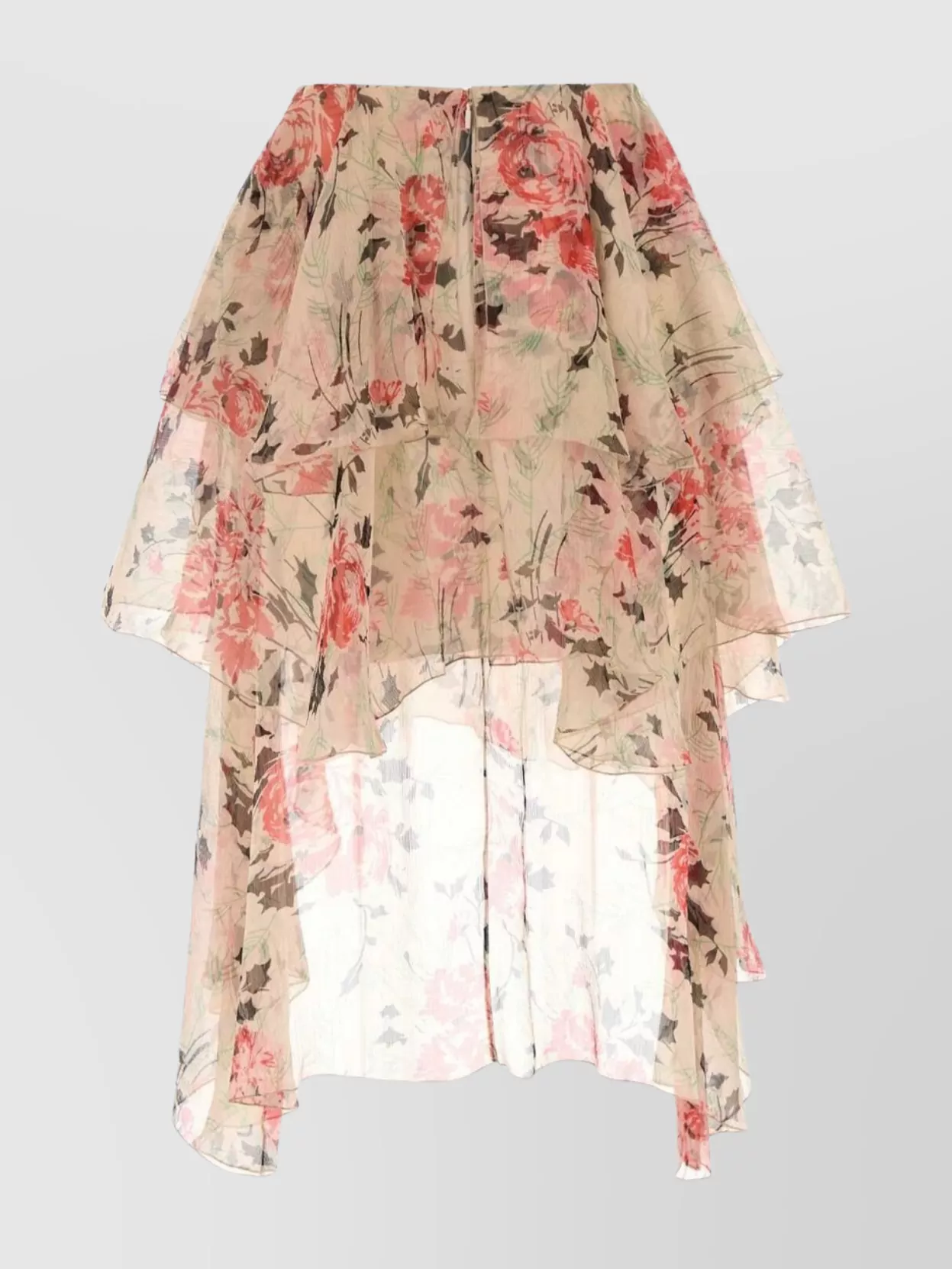 Loewe Floral Layered Silk Skirt With Elastic Waistband In Brown
