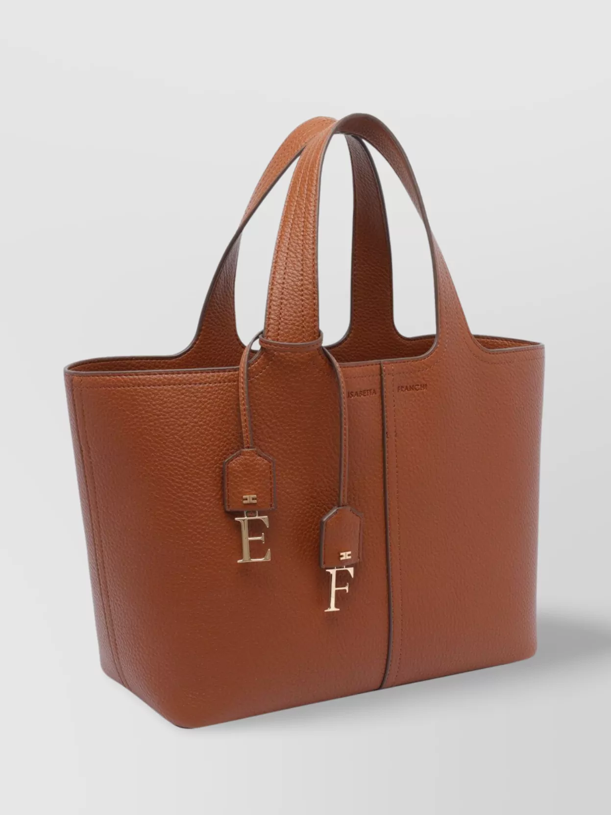 Elisabetta Franchi Logo Charm Medium Tote Bag In Brown
