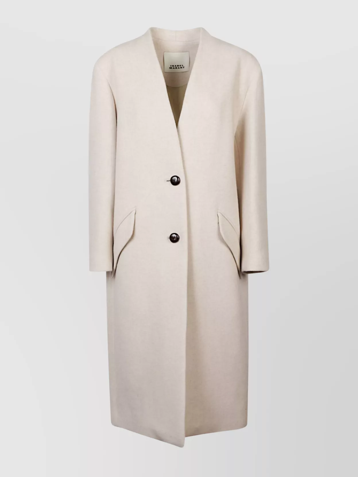 Isabel Marant Long Wool Coat Flap Pockets In Neutral