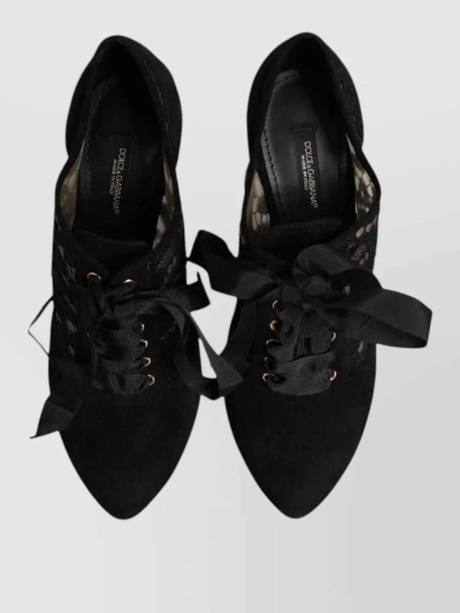 Dolce&Gabbana Leather Floral Lace-Up Pumps
