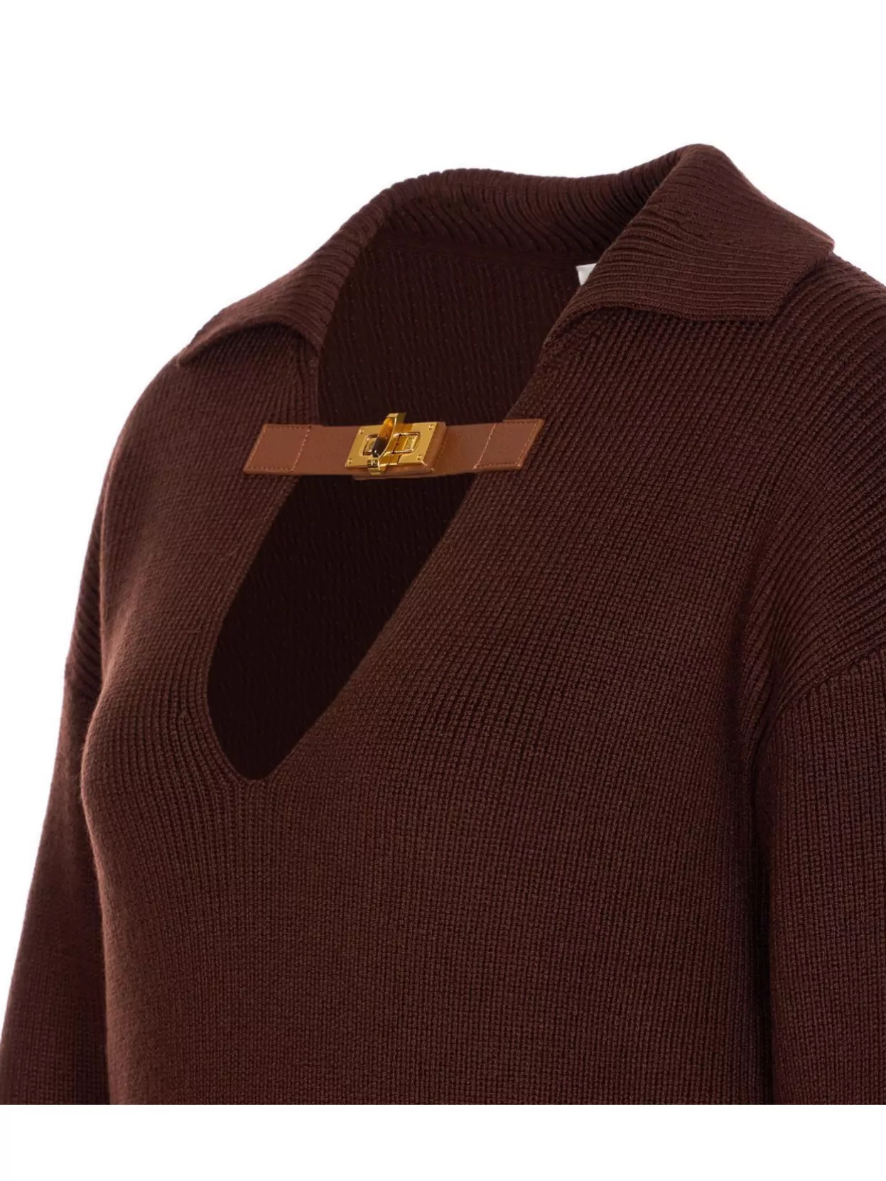 Elisabetta Franchi Knitwear Collared Design Long Sleeves Ribbed Texture V-Neckline