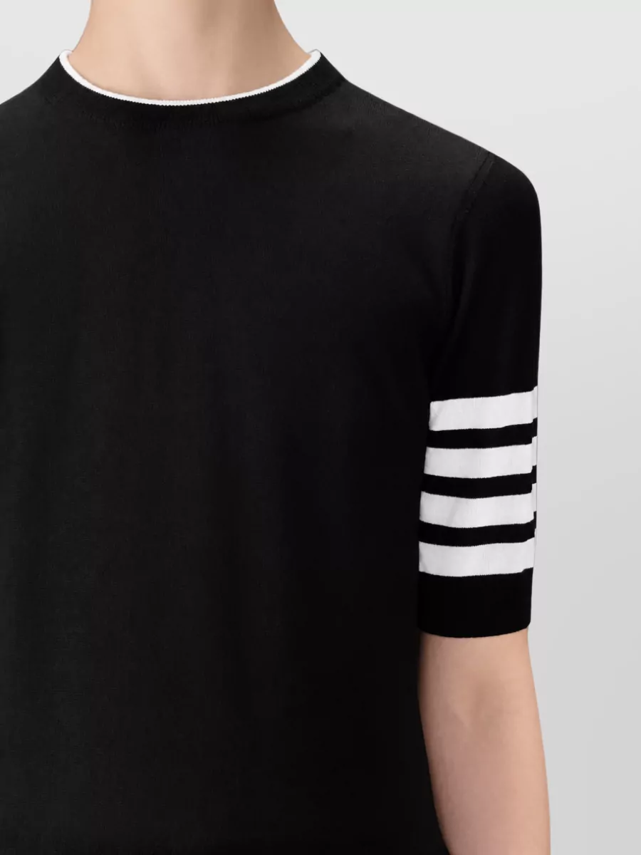 Thom Browne Merino Wool Relaxed-Fit Ribbed Short-Sleeve Crew-Neck Sweater