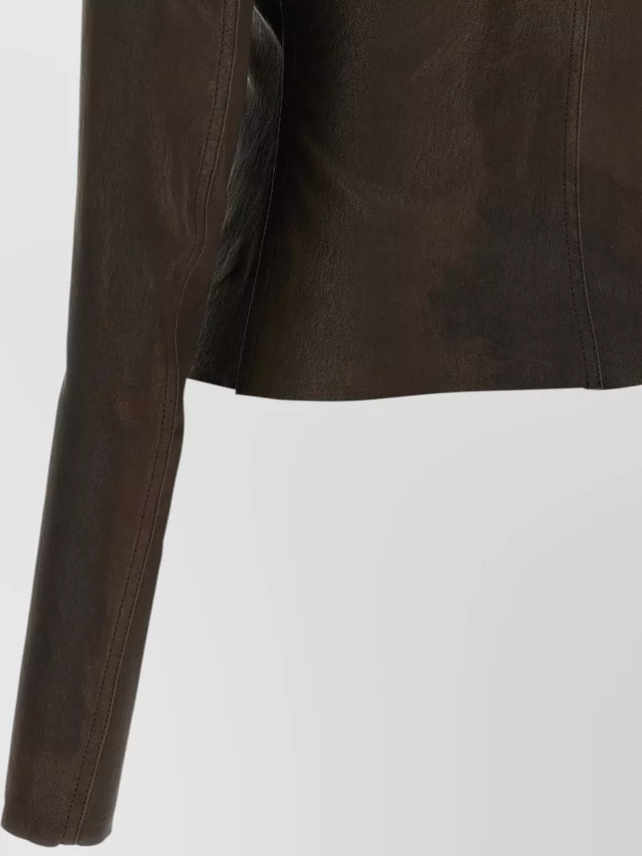 Rick Owens Leather High-Neck Asymmetric Zip Jacket