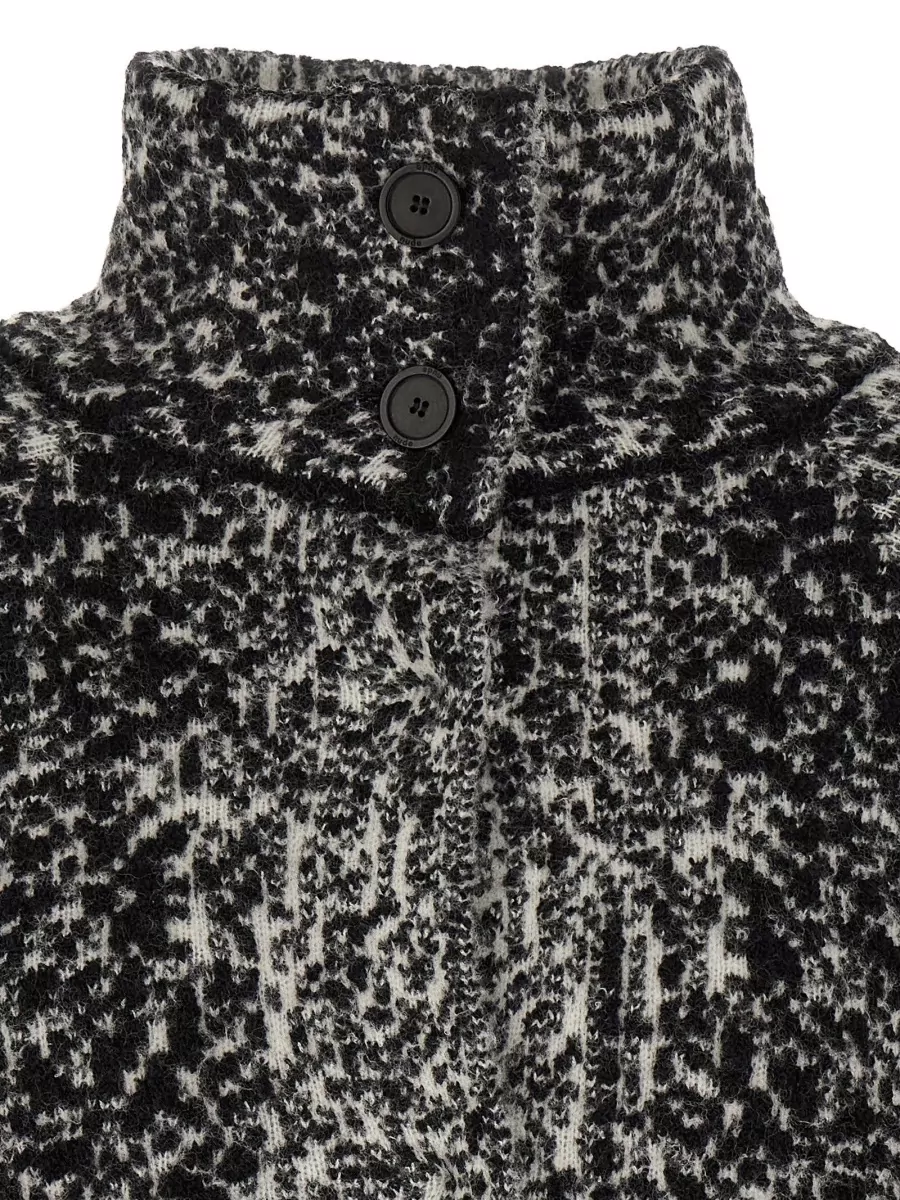 Nude Bouclé Oversized Funnel-Neck Cape Coat