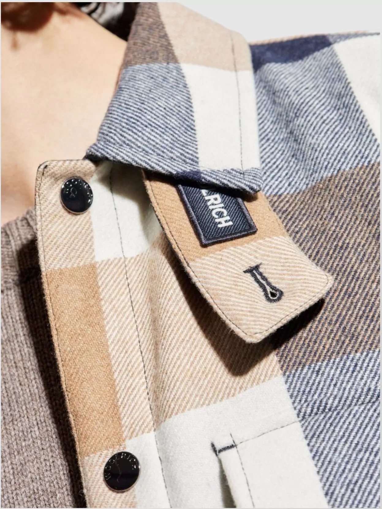 Woolrich Checked Wool Blend Shirt Jacket With Chest Pockets