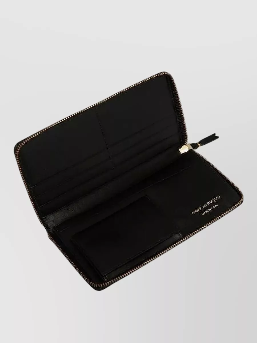 Comme Des Garçons Leather Wallet With Zip-around And Card Slots In Black