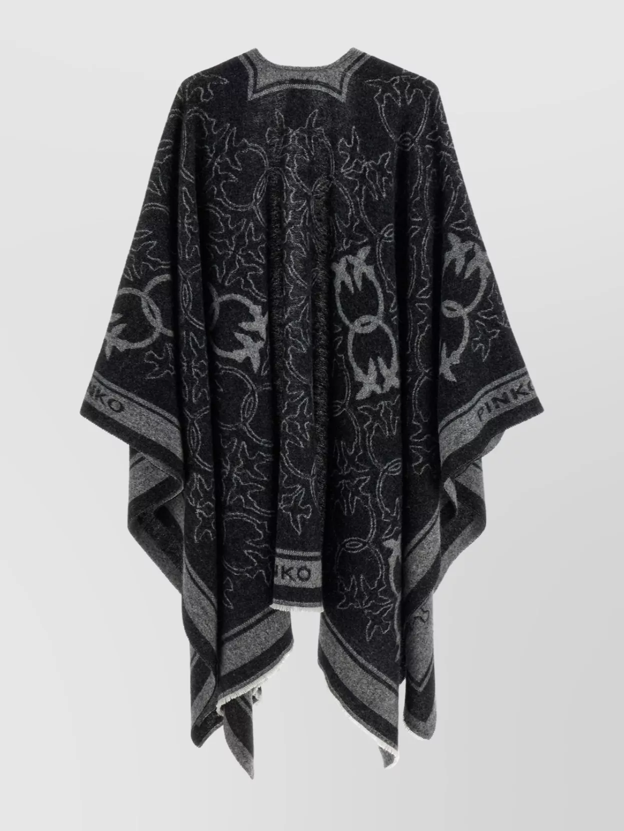 Pinko Draped Fringe Lightweight Patterned Knit Cape In Black