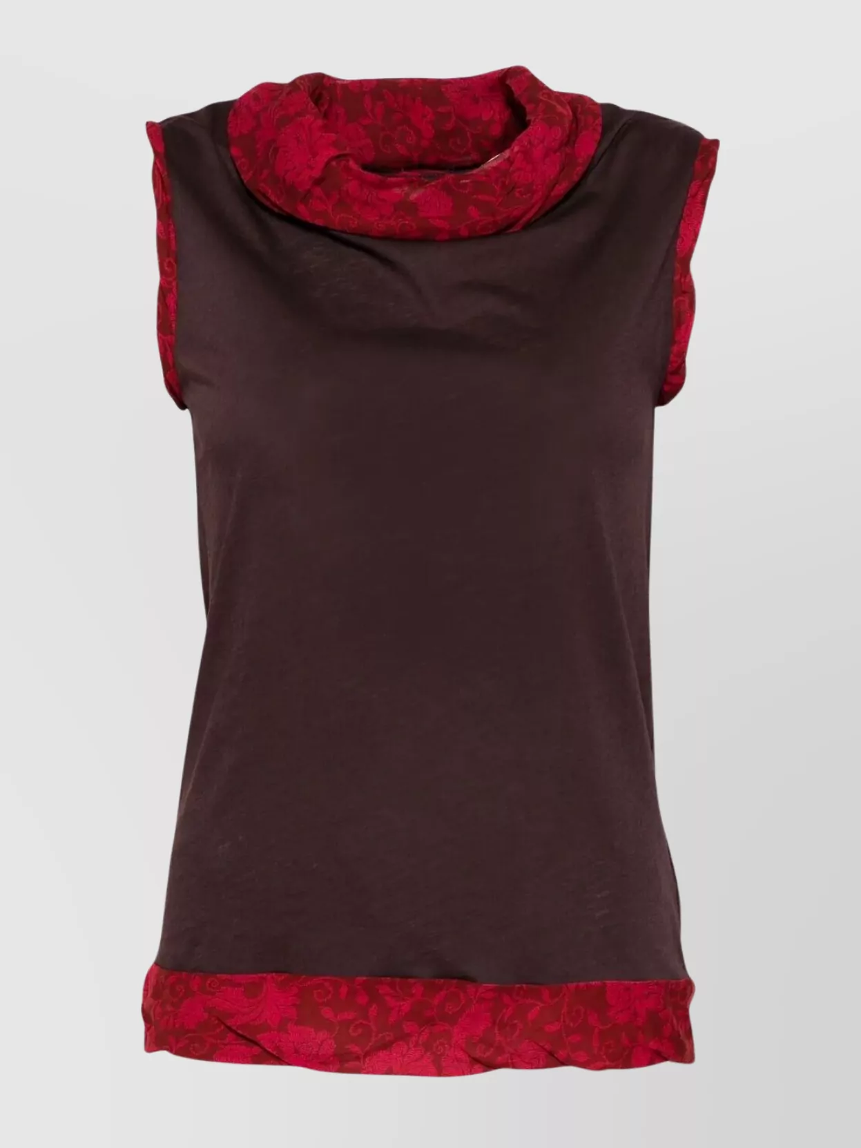 Dries Van Noten Knit Top With Cowl Neck And Floral Trim In Brown