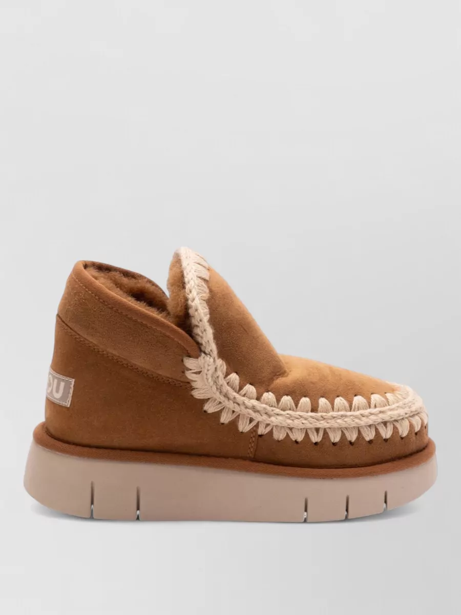 Mou Shearling Suede Platform Ankle Boots