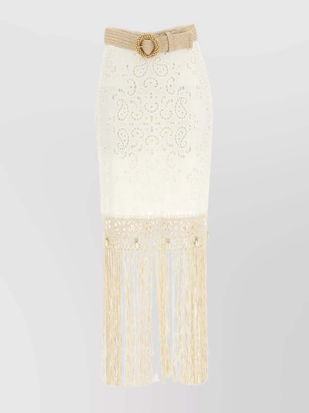 Shop Zimmermann Fringe Hem Embroidered Skirt With Belted Waist