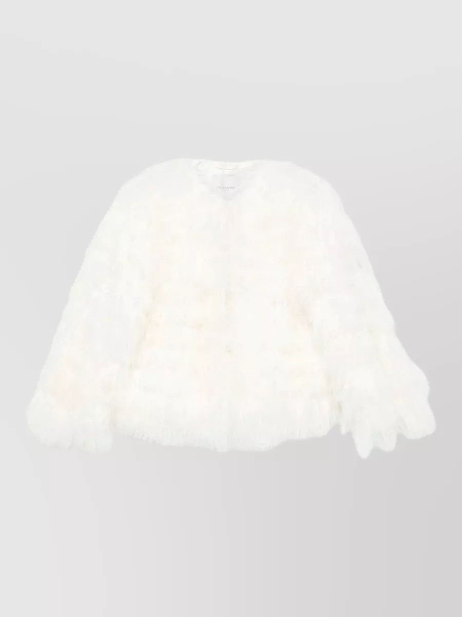 Ermanno Firenze faux fur round neck long sleeve jacket