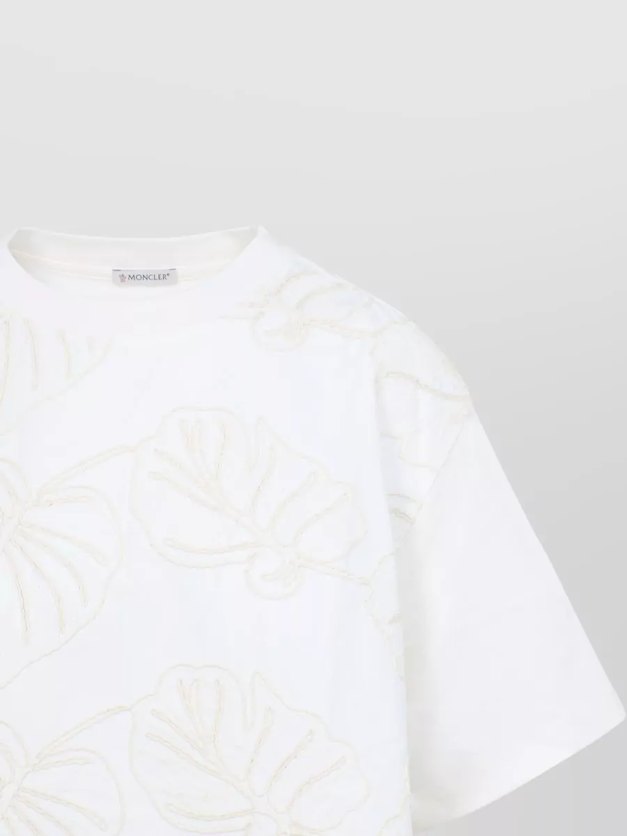 Moncler Cotton Floral‑Embroidered Short-Sleeve T-Shirt