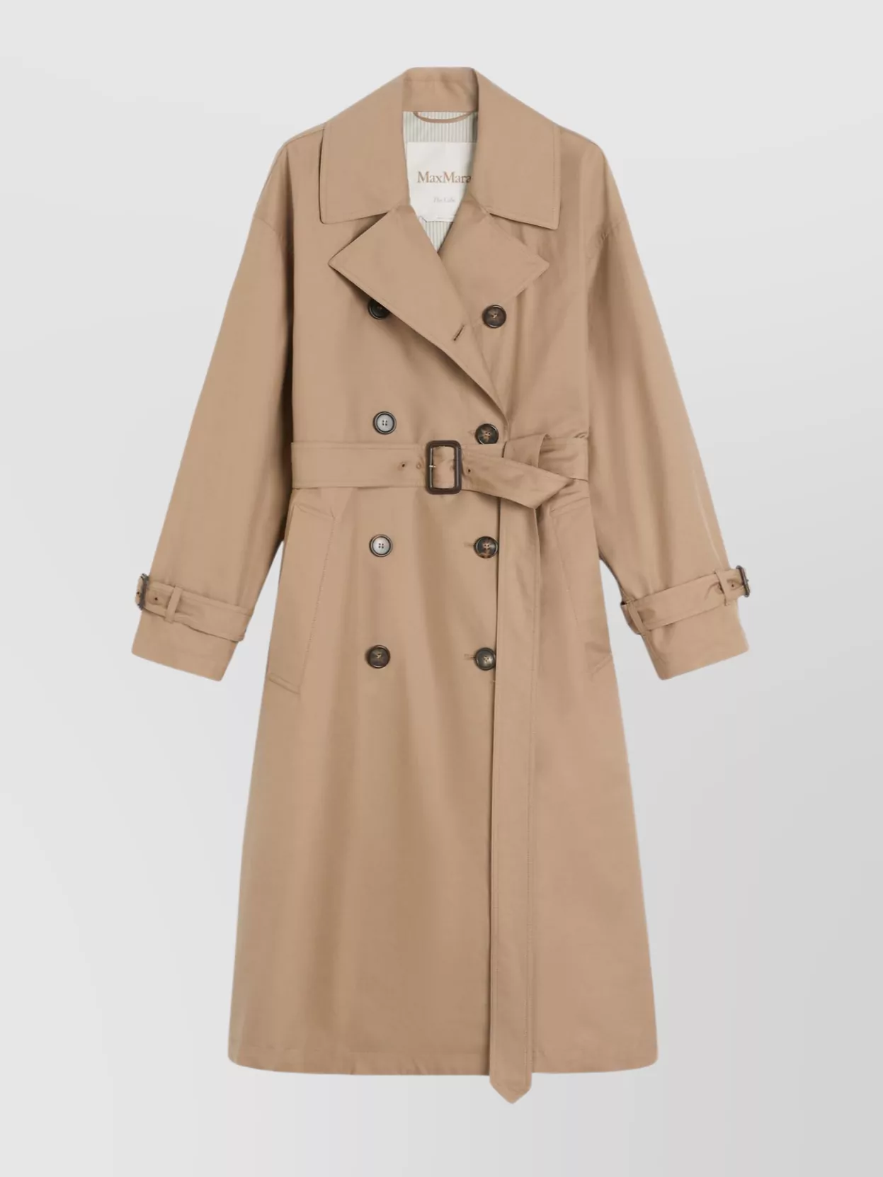 Max Mara Long Trench Coat In Water-repellent Cotton Twill In Brown