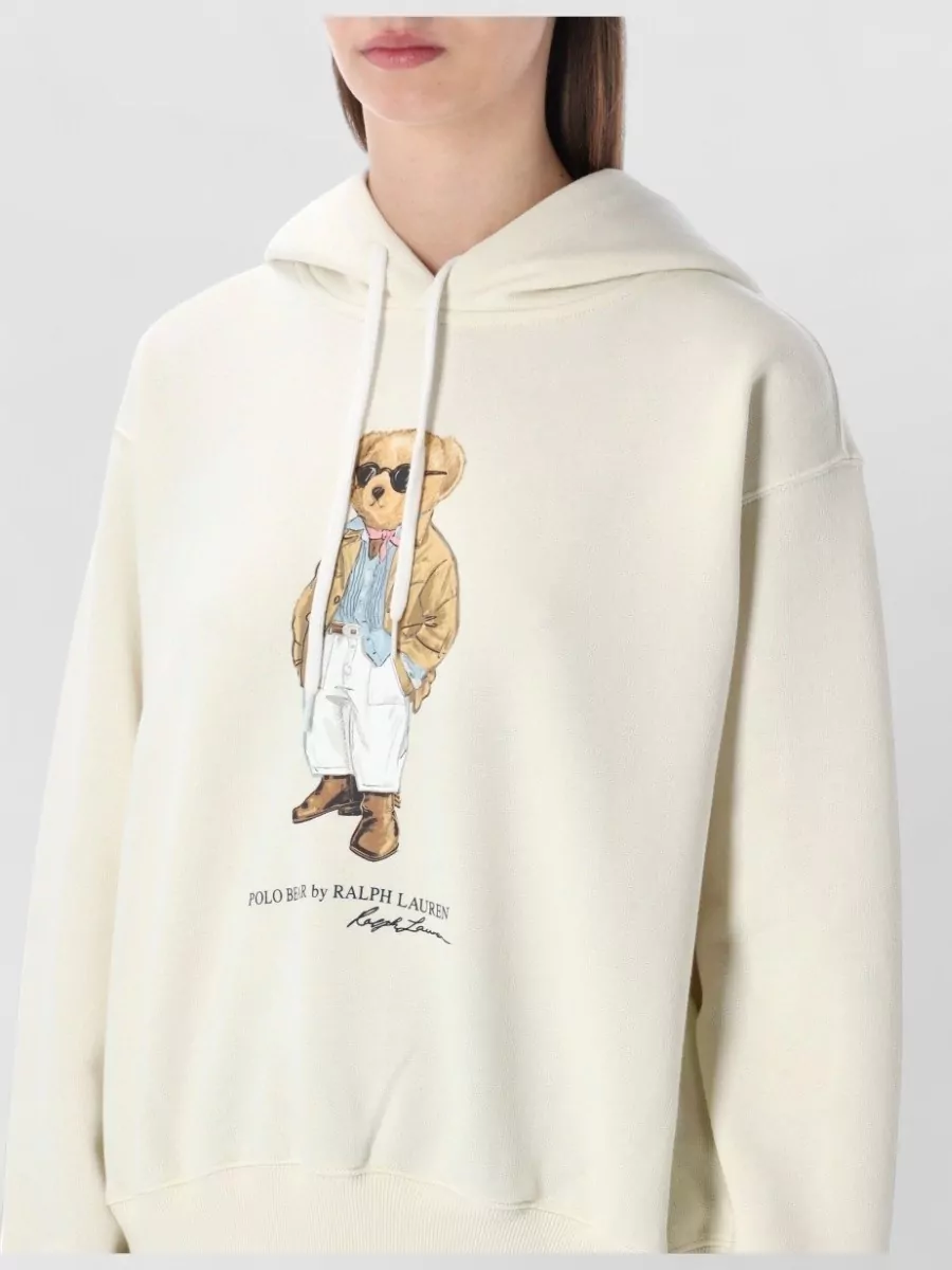 Polo Ralph Lauren Bear Hoodie Top Graphic Print Ribbed Cuffs