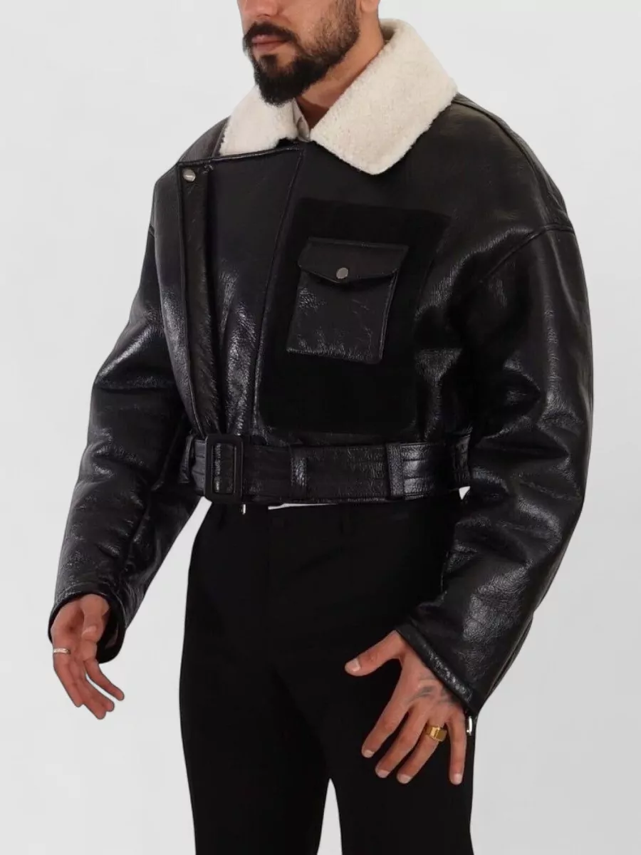 Dolce&Gabbana Lambskin Leather Shearling Biker Coat