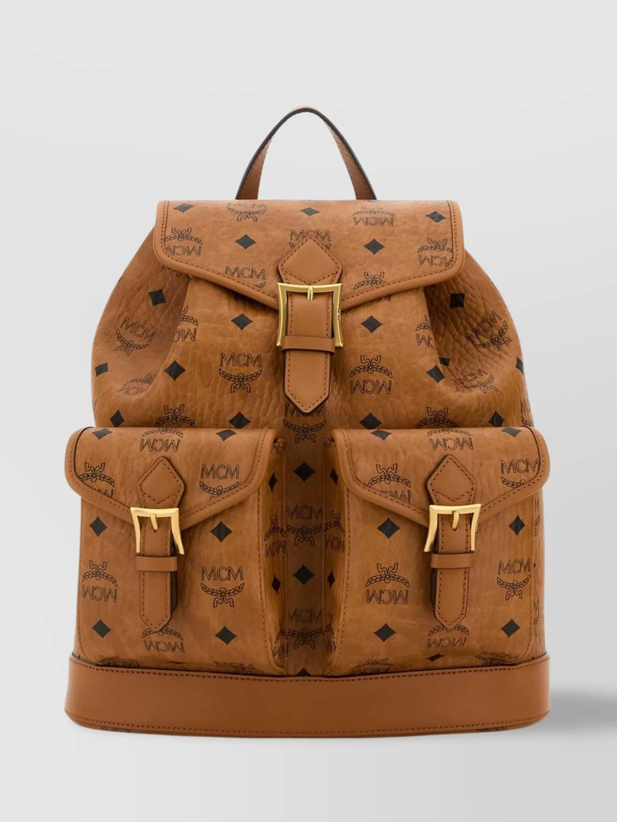 Mcm Canvas Backpack With Leather Trim And Front Pockets