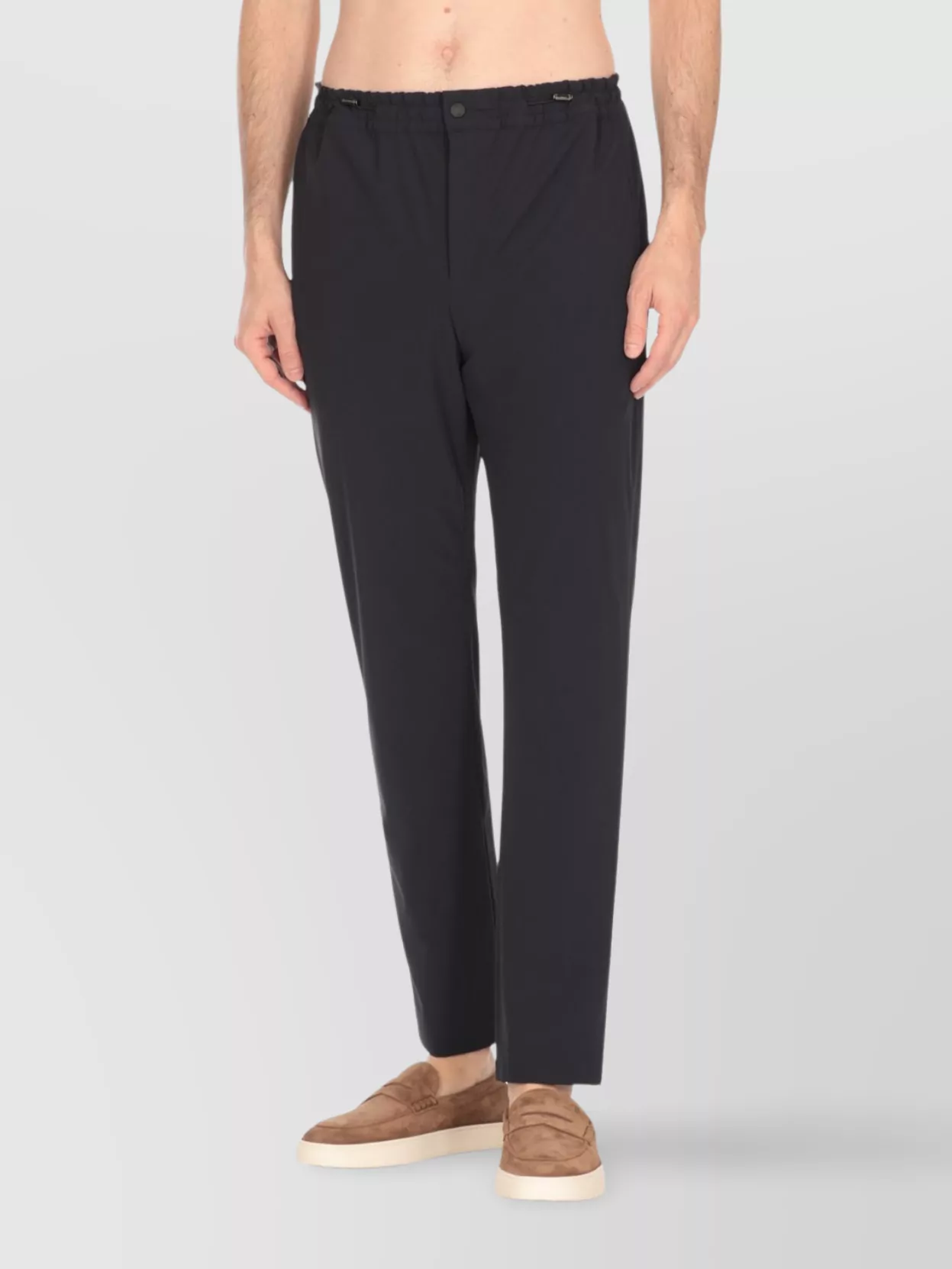 Pt Torino Wool Trousers With Drawstring And Elastic Waistband In Blue