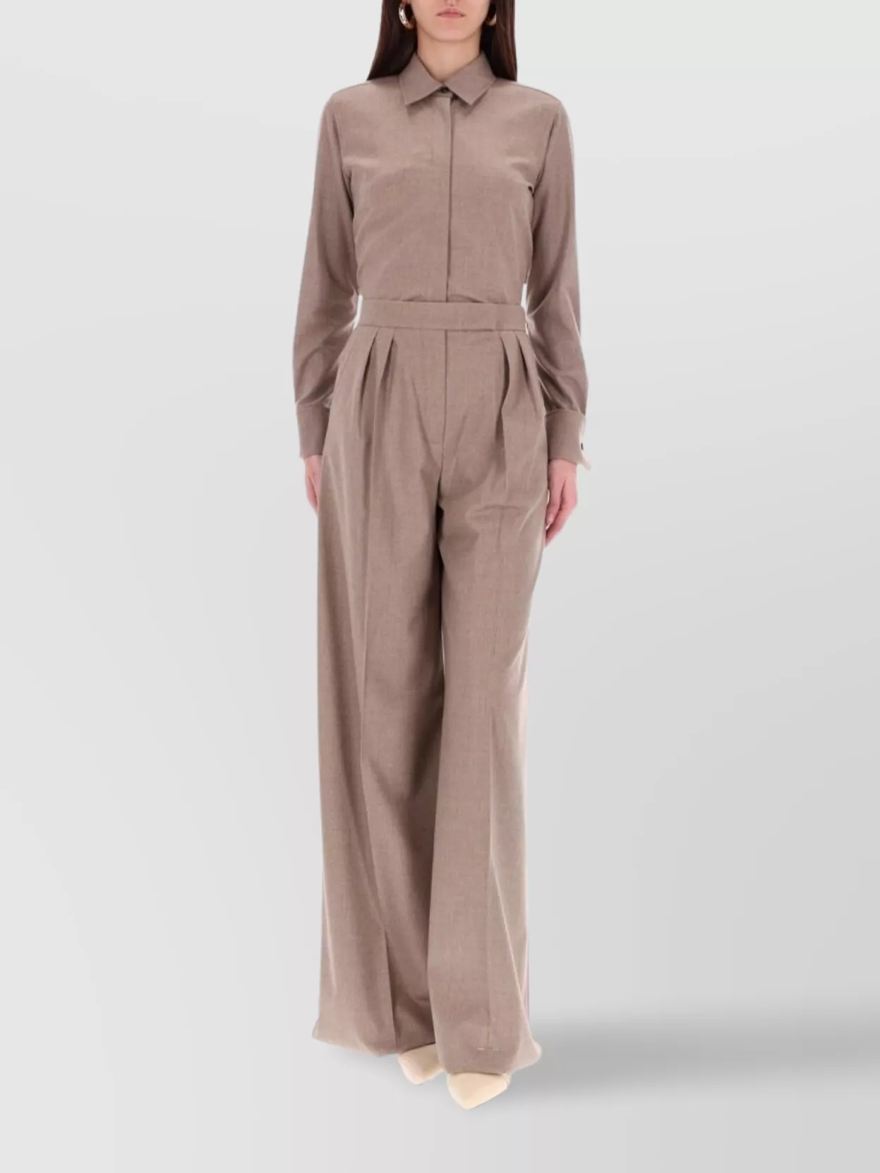 Max Mara Long Sleeve Collared Shirt Thebaid Style In Brown