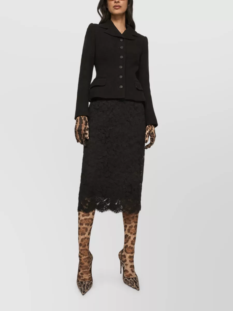 Dolce&Gabbana Floral Lace Scalloped-Hem Midi Pencil Skirt