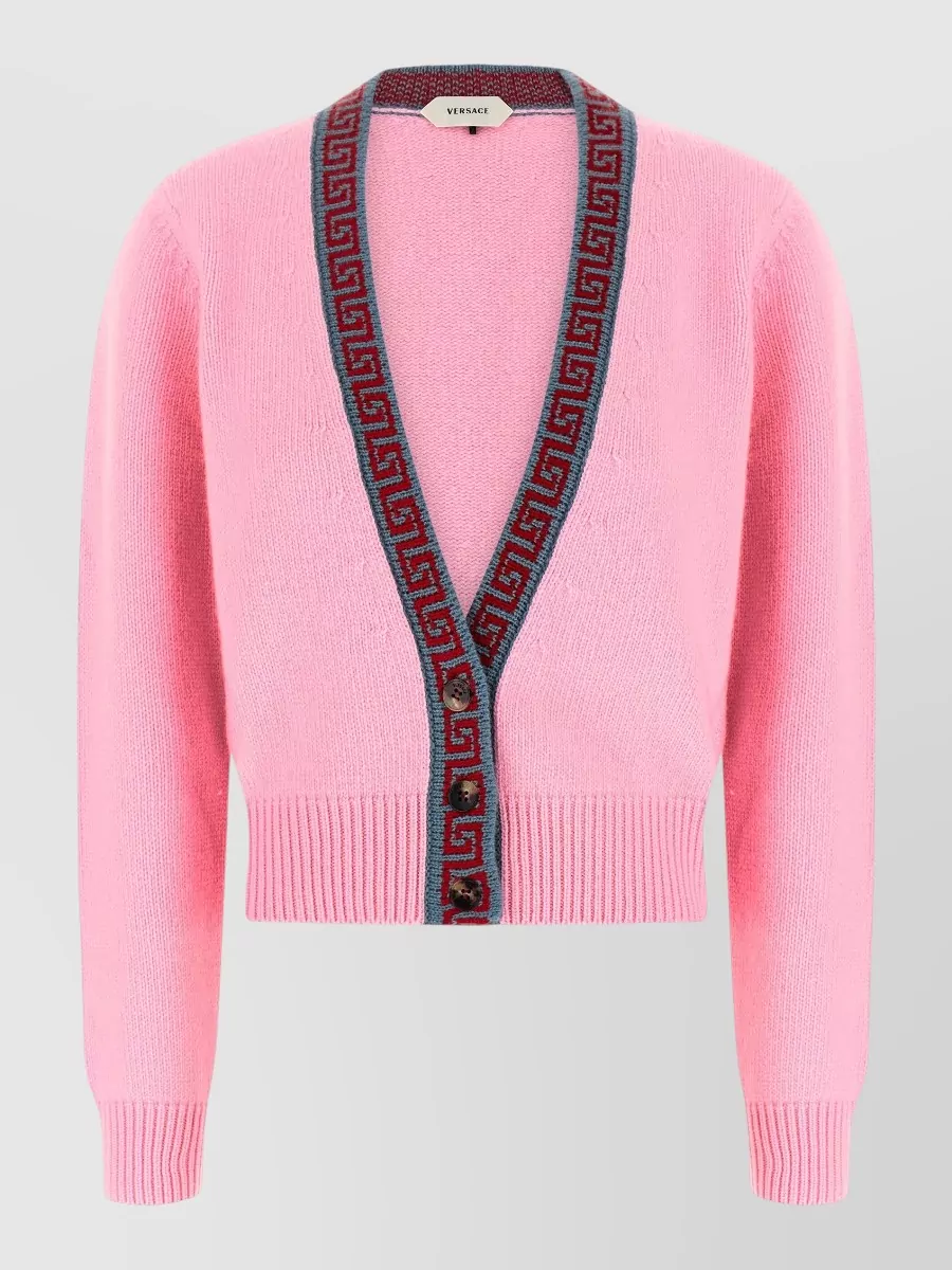 Versace cashmere wool v-neck ribbed cardigan
