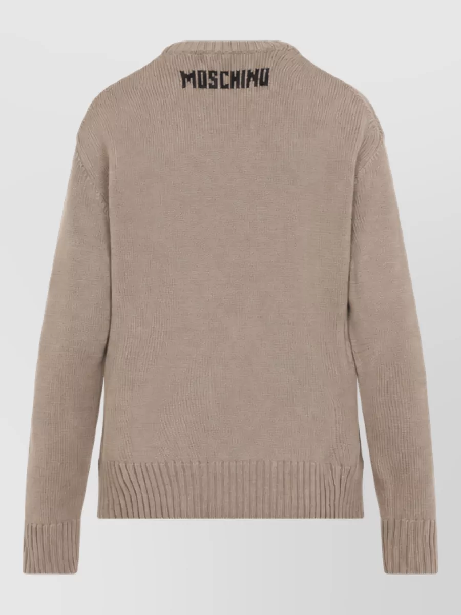 Moschino Virgin Wool Ribbed Crew-Neck Long-Sleeve Sweater