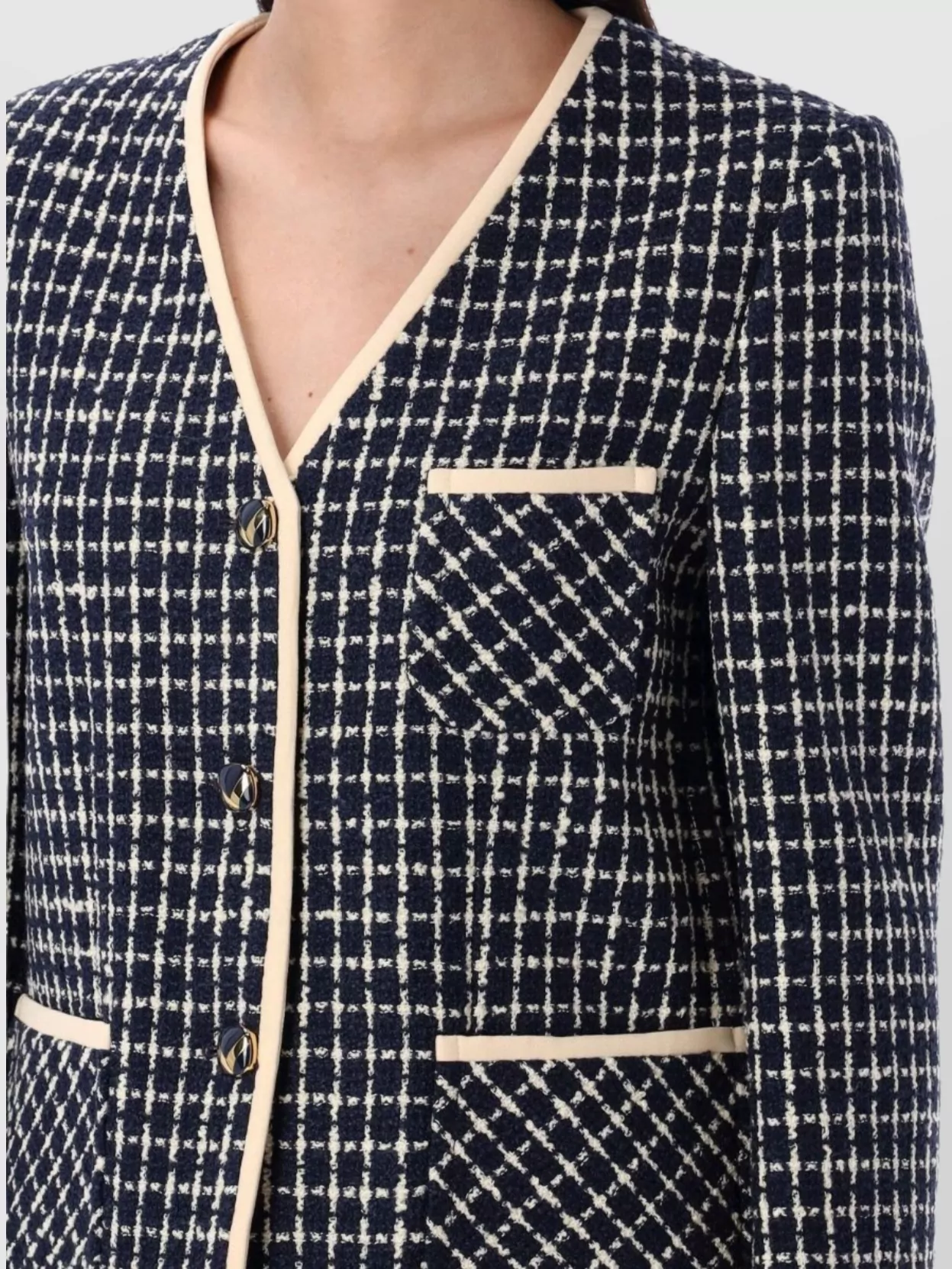Valentino Garavani Boucle Wool Blend Jacket With Contrast Trim