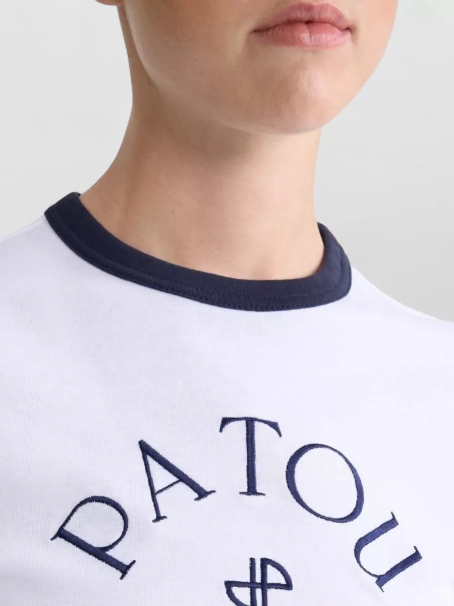 Patou Silk Blend Crew Neck Top Contrast Trim